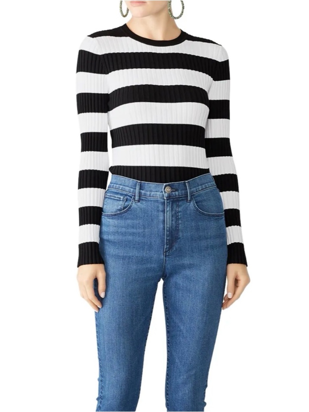Cynthia Rowley Black and White Striped Raven Ribbed Sweater